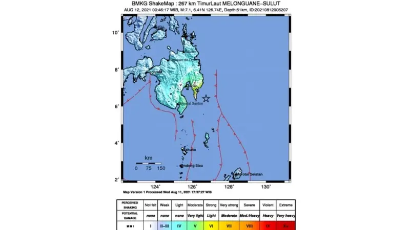 Gempa magnitudo 7,1 guncang Melonguane, Sulut pada Kamis 12 Agustus 2021