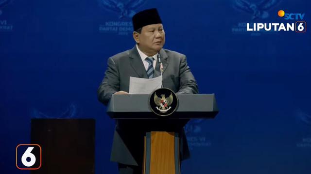 Presiden Prabowo Subianto saat menghadiri penutupan Kongres VI Partai Demokrat di Hotel Ritz Carlton Jakarta, Selasa (25/2/2025).