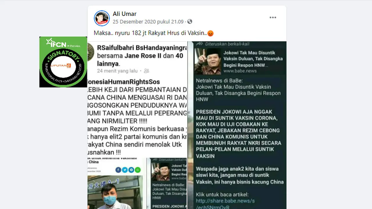 Cek Fakta Liputan6.com menelusuri klaim vaksin Covid-19 dari China  penduduk pribumi