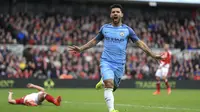 Sergio Aguero rayakan gol kedua saat Manchester City tekuk Middlesbrough di perempat final Piala FA (Mike Egerton/PA via AP)