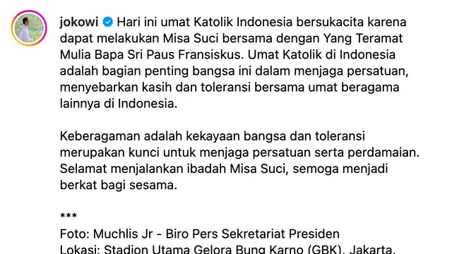 Unggahan Jokowi. (Foto: Dok. Instagram @jokowi)
