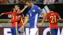 Striker Spanyol, Alvaro Morata, mencetak dua gol dalam tempo dua menit, yakni menit ke-82 dan 83 ke gawang Liechtenstein saat Kualifikasi Piala Dunia 2018 di Stadion Reyno de Leon, Leon (6/9/2016) dini hari WIB. Spanyol menang 8-0. (AFP/Miguel Riopa)