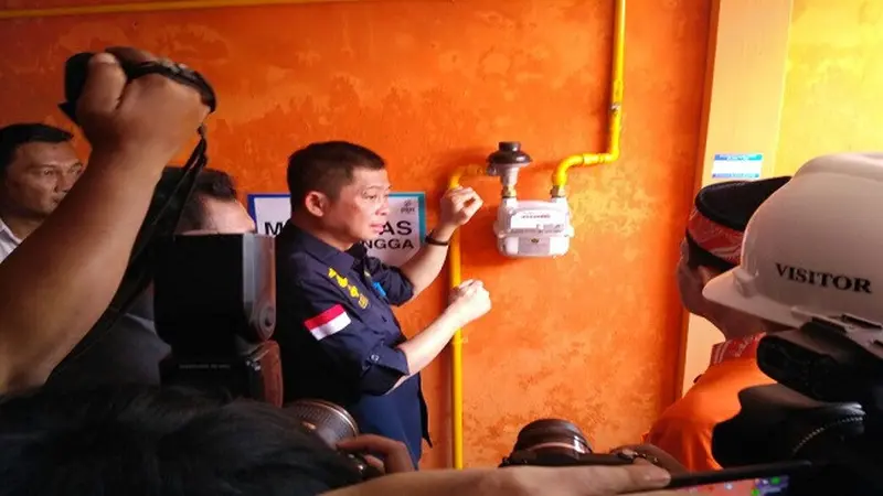 Menteri ESDM Ignasius Jonan meresmikan jaringan gas di Mojokerto, Jumat (9/2/2018). (Liputan6.com/Dian Kurniawan)