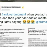 Ketika sudah berhasil melupakan si mantan pacar, tiba-tiba saja driver Uber ini harus menghadapi pertemuan yang bikin baper. (Twitter/@kurniaven)