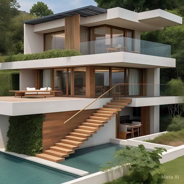Desain Rumah Lantai 2 dengan Akses Tangga Samping ke Rooftop