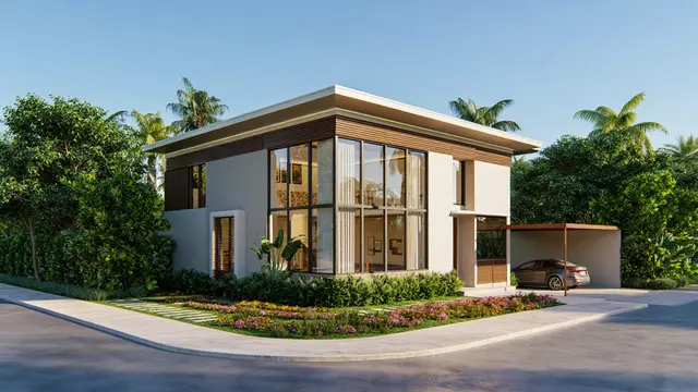 Desain Rumah Tipe 45 di Tanah Hook Gaya Modern Tropis