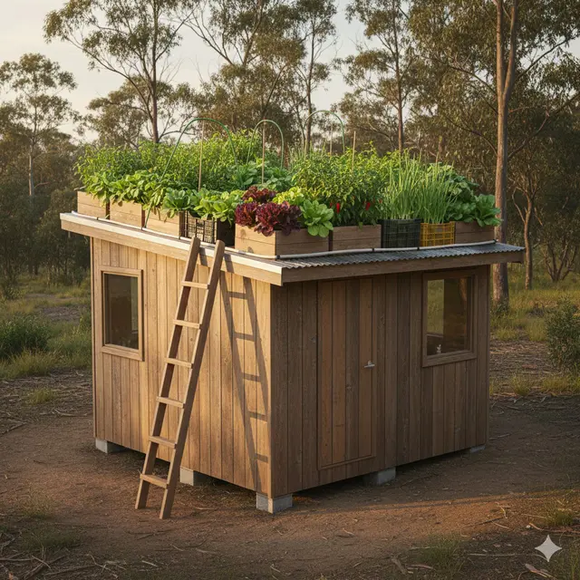 Rumah Bunkhouse dengan Taman Rooftop (Gemini AI)