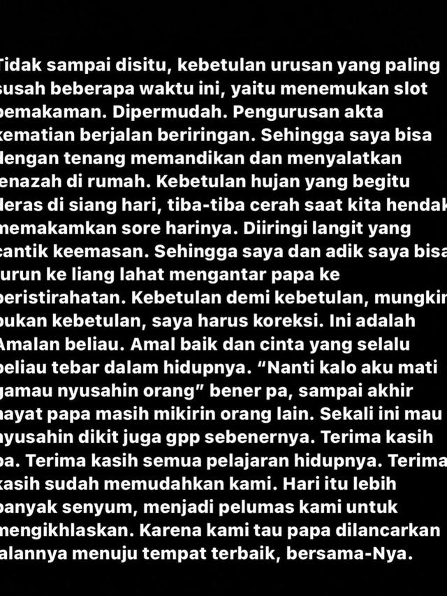 Kunto Aji Ungkap Banyak Kemudahan Saat Sang Ayah Meninggal Dunia: Ini Bukan Kebetulan, Ini Adalah Amalan Beliau. (instagram.com/kuntoajiw)