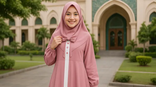 Model Gamis Syari Polos Kombinasi 2 Warna Terbaru