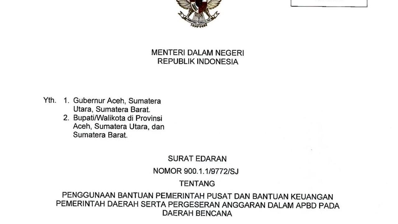 Mendagri Terbitkan SE Penggunaan Bantuan Keuangan dan Pergeseran Anggaran pada Daerah Bencana