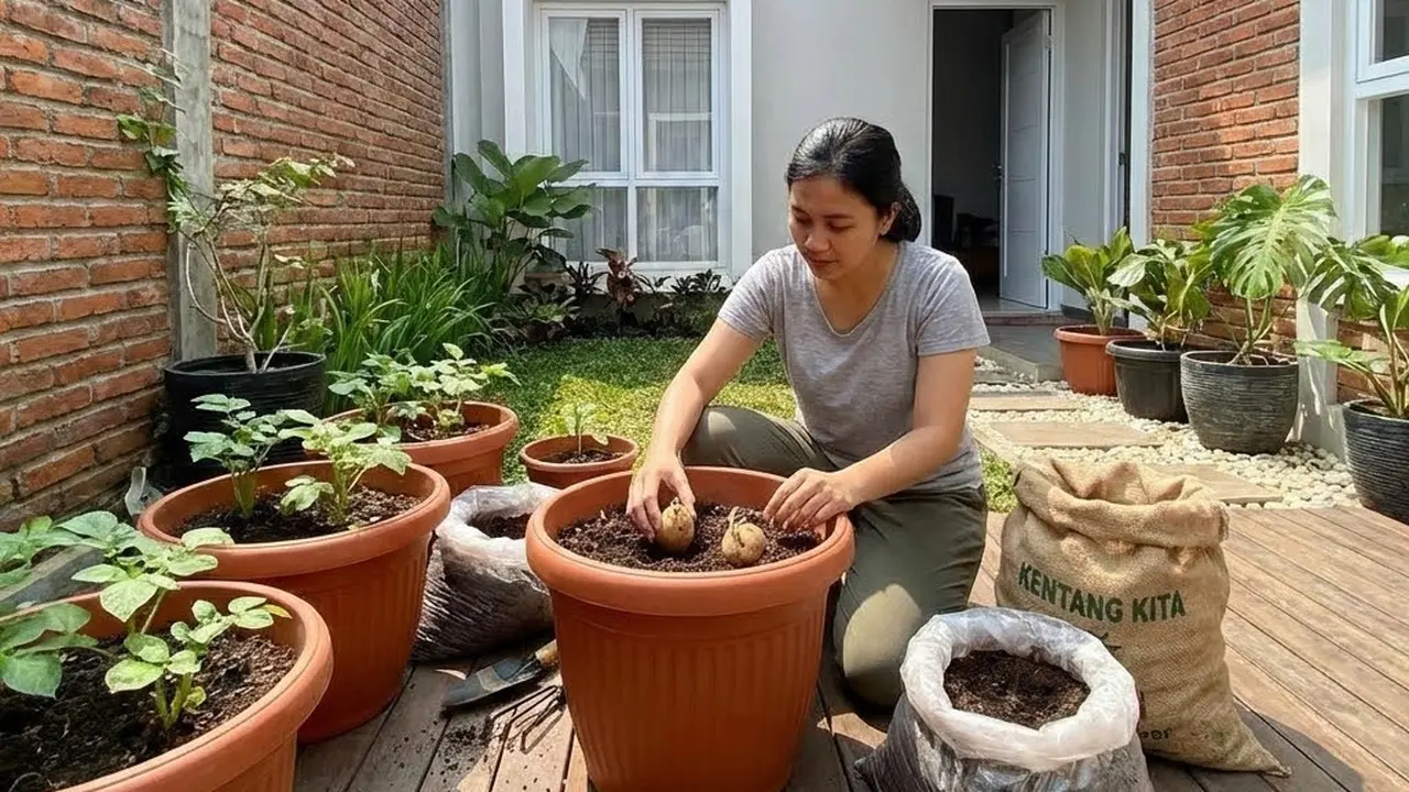 Menanam kentang di pot (Gemini AI)