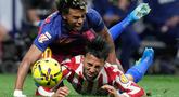 Barcelona berhasil memetik kemenangan saat bertandang ke markas Atletico Madrid dalam laga lanjutan Liga Spanyol 2025/2026 di Wanda Metropolitan, Madrid, Spanyol, Sabtu (04/04/2026) waktu setempat. (AP Photo/Bernat Armangue)