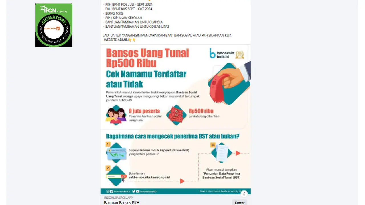 Tangakapan layar  klaim link website admin untuk mendapatkan bansos PKH