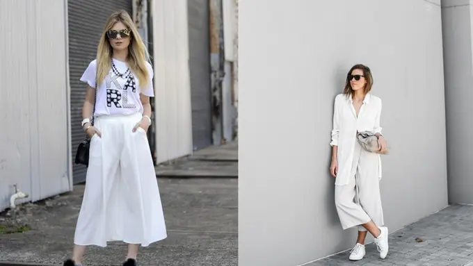 8 Potret Style Fashionable dengan Celana Kulot Putih