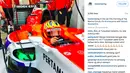 Rio Haryanto mendapat likes terendah adalah 3,050 saat melakukan tes ban Pirelli di Sirkuit Yas Marina. (Bola.com/Manorracing/Instagram)