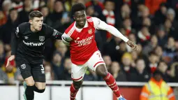 Gol-gol Arsenal dicetak oleh Bukayo Saka, Gabriel Martinelli, dan Eddie Nkietiah. (AP Photo/David Cliff)