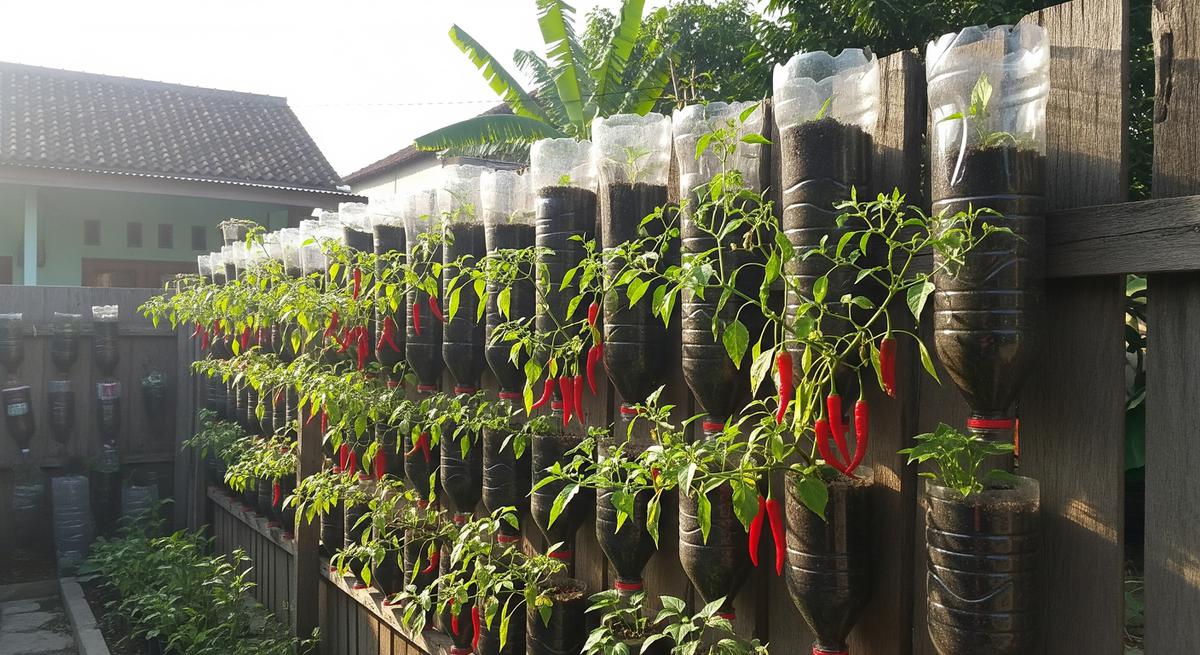 Ide Kebun Cabai Pakai Kompos Dapur yang Cocok untuk Pemula Model Vertikal di Botol Plastik Bekas