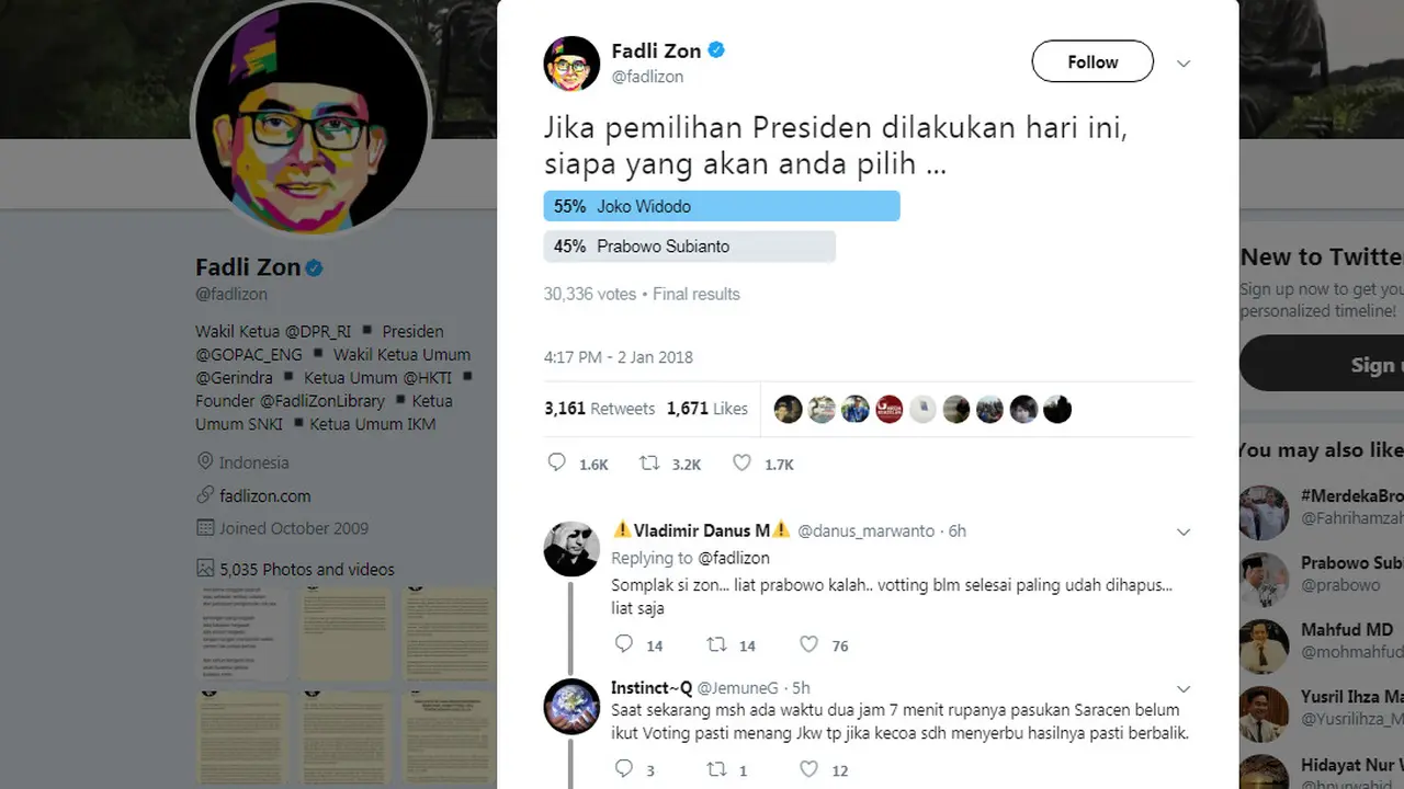 Polling Fadli Zon