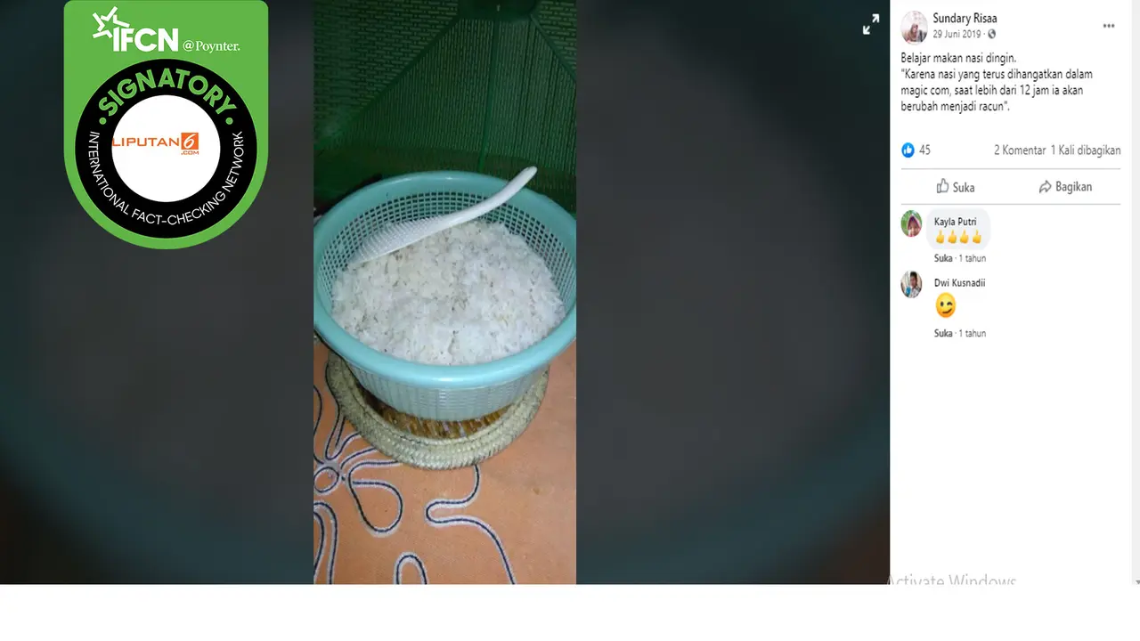 Cek fakta Nasi Bisa Menjadi Racun Bila Dipanaskan Selama 12 Jam