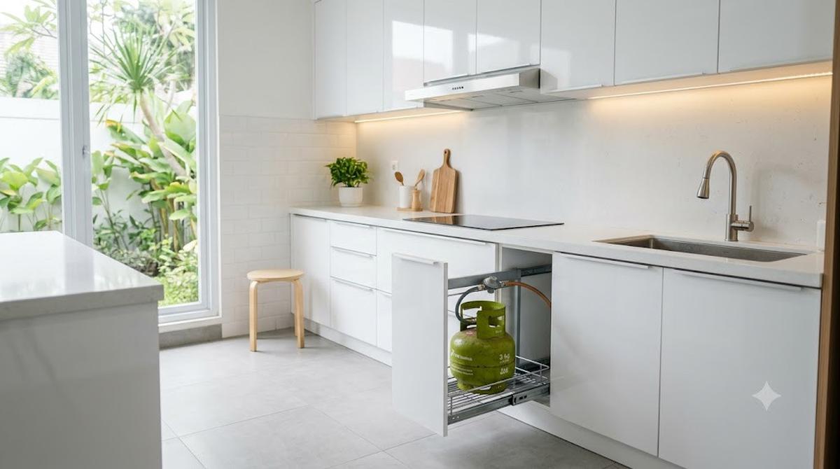 Model Dapur dengan Rak Gas Tarik Minimalis