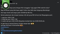 Gambar tangkapan layar kabar tentang&nbsp;pemda, dishub, dan Polri akan menggelar razia STNK pada April 2025. (sumber: Facebook)