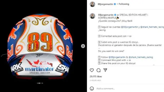Jorge Martin berikan give awal helm special edition jelang MotoGP Mandalika 2022 (ist)