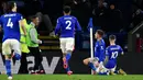 Gelandang muda Leicester City, Harvey Barnes, (kedua kanan) merayakan gol yang dicetaknya ke gawang Aston Villa pada lanjutan Liga Inggris di King Power Stadium, Selasa (10/3/2020) dinihari WIB. Leicester City menang telak empat gol tanpa balas. (AP /Rui Vieira)