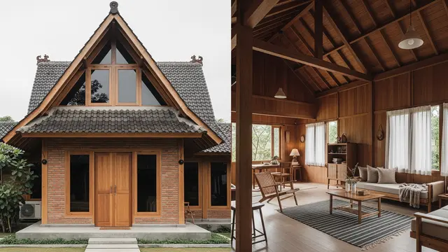 Desain Rumah Desa Nuansa Japandi Pakai Kayu dan Bata Ekspos/Gemini AI