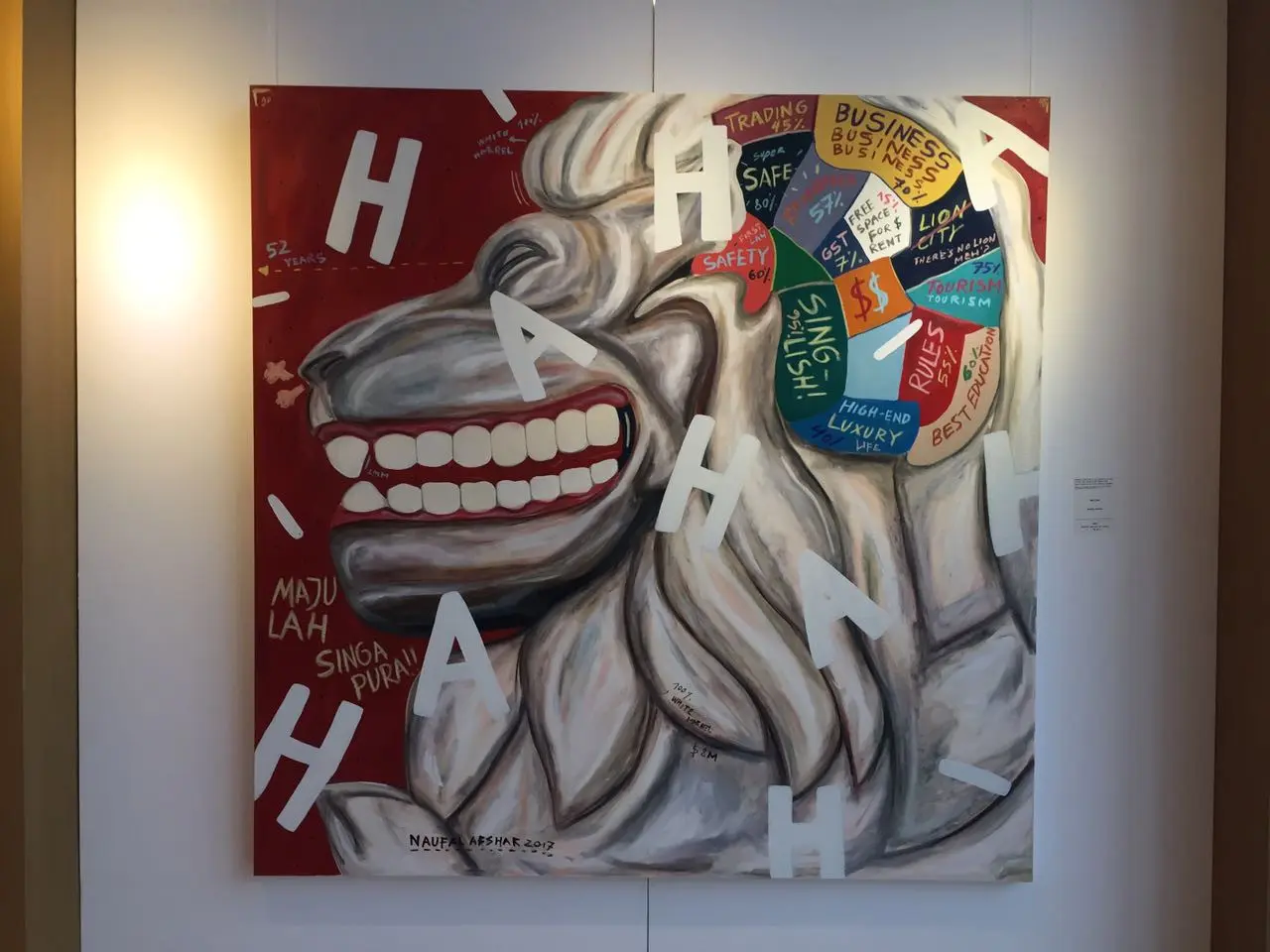 Lukisan berjudul 'Merlion' karya Naufal Abshar yang ditampilkan dalam pameran seni lukis (Liputan6.com/Teddy Tri Setio Berty)