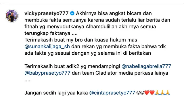 Unggahan Vicky Prasetyo. (Foto: Dok. Instagram @vickyprasetyo777)