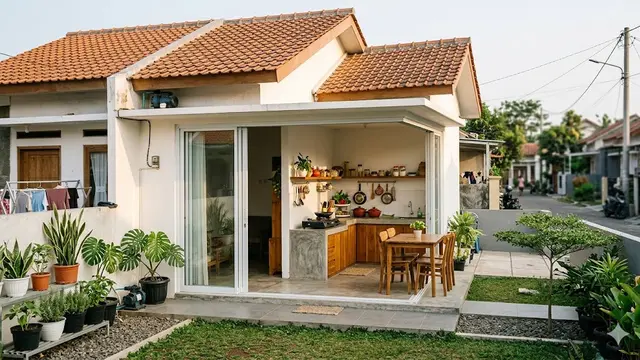 Contoh Rumah Kecil Type 45 dengan Taman Belakang dan Dapur Terbuka