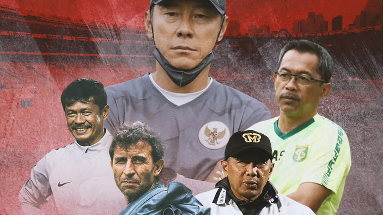 Timnas Indonesia - Shin Tae-yong dikelilingi Rahmad Darmawan, Aji Santoso, Luis Milla, Indra Sjafri