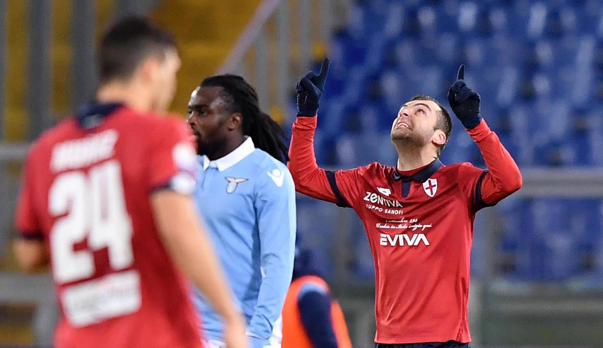 Ekspresi Pemain Genoa, Goran Pandev usai mencetak gol ke gawang Lazio pada babak 16 besar Coppa Italia  di Olimpico stadium, Rome, (18/1/2017). Lazio menang 4-2. (EPA/Ettore Ferrari)