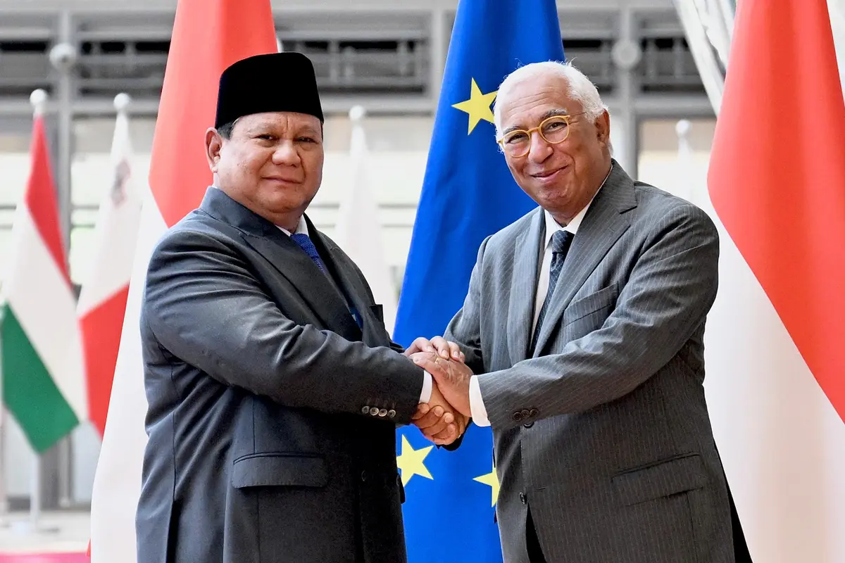 Presiden Prabowo Subianto melakukan pertemuan bilateral dengan Presiden Dewan Eropa, António Costa di Gedung Europa, Brussel, Belgia, Minggu, 14 Juli 2025. Kedatangan Prabowo disambut secara resmi oleh Presiden Costa di Gedung Europa.