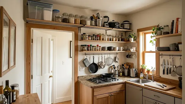 Model Dapur Kecil dengan Penyimpanan Vertikal agar Leluasa saat Masak/AI Generated