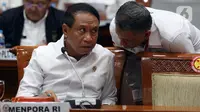 Menteri Pemuda dan Olahraga (Menpora) Zainudin Amali saat Rapat Kerja (Raker) dengan Komisi III DPR RI di Kompleks Parlemen, Senayan, Jakarta, Senin (29/8/2022). Rapat tersebut membahas program naturalisasi Sandy Walsh dan Jordi Amat. (Liputan6.com/Johan Tallo)