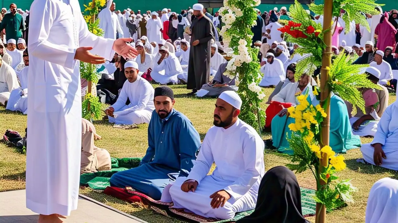Ilustrasi Khotib yang Menyampaikan Khutbah usai Salat Idul Fitri. Foto: Meta AI