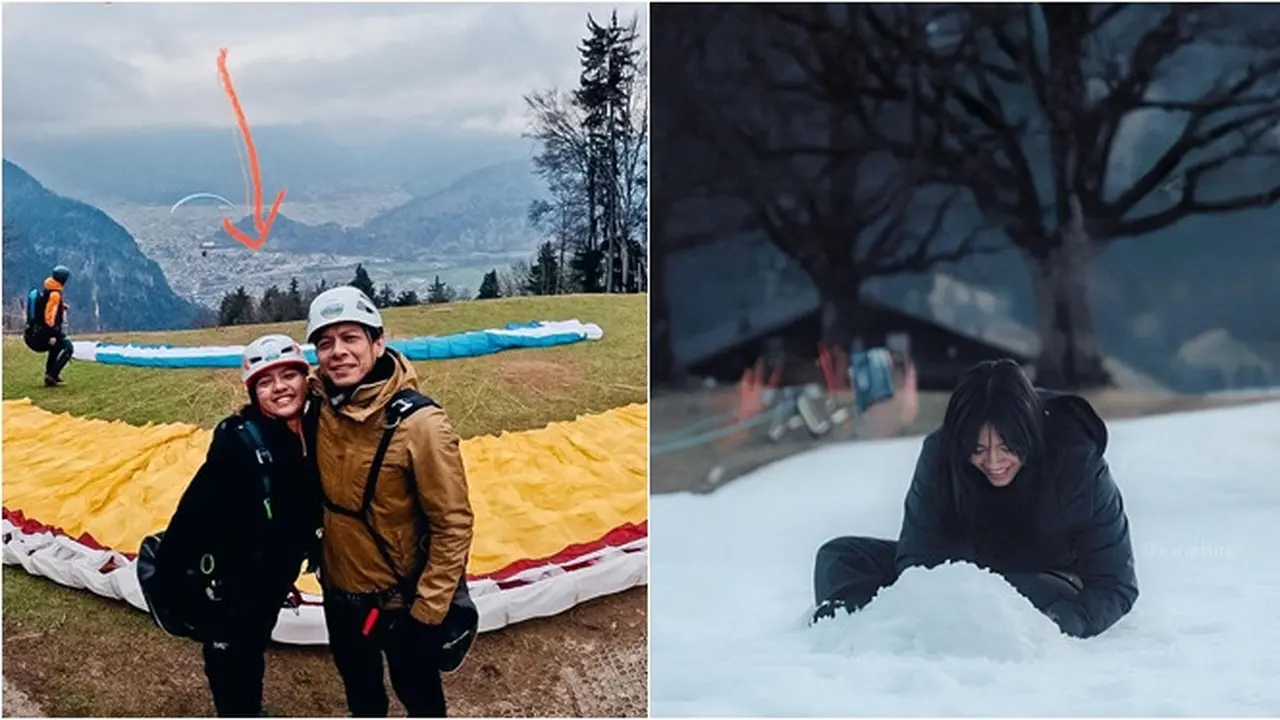 6 Potret Alleia Selama Liburan di Swiss, Beri Ide Ariel NOAH Main Paralayang