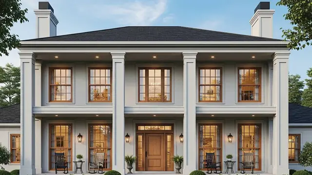 Tampak Depan Rumah Klasik Modern dengan Pilar Sederhana