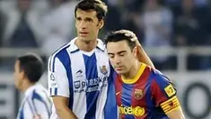 Ekspresi kapten Barcelona Xavi Hernandez setelah Barca kalah dari Real Sociedad 1-2 di San Sebastian dalam lanjutan La Liga, 30 April 2011. AFP PHOTO/ANDER GILLENEA