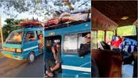 Bule sewa angkot untuk cari tempat surfing di Bali, vibesnya bak surfer van. (Sumber: Instagram/superbeercarry)