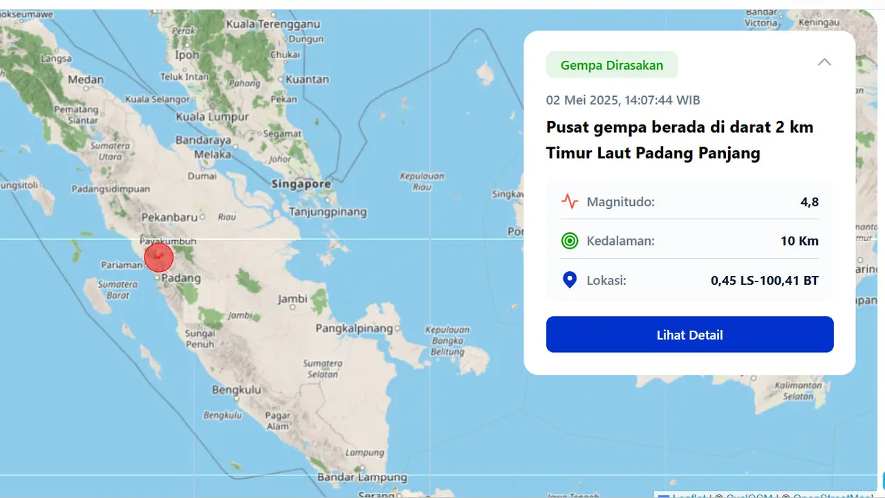 Gempa Hari Ini Guncang Padang Panjang Sumbar