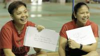 Ganda putri Greysia Polii/Apriani Rahayu, saat ditemui di Pelatnas Bulutangkis, Cipayung, Jakarta Timur, Senin (7/5/2018). (Bola.com/M Iqbal Ichsan)