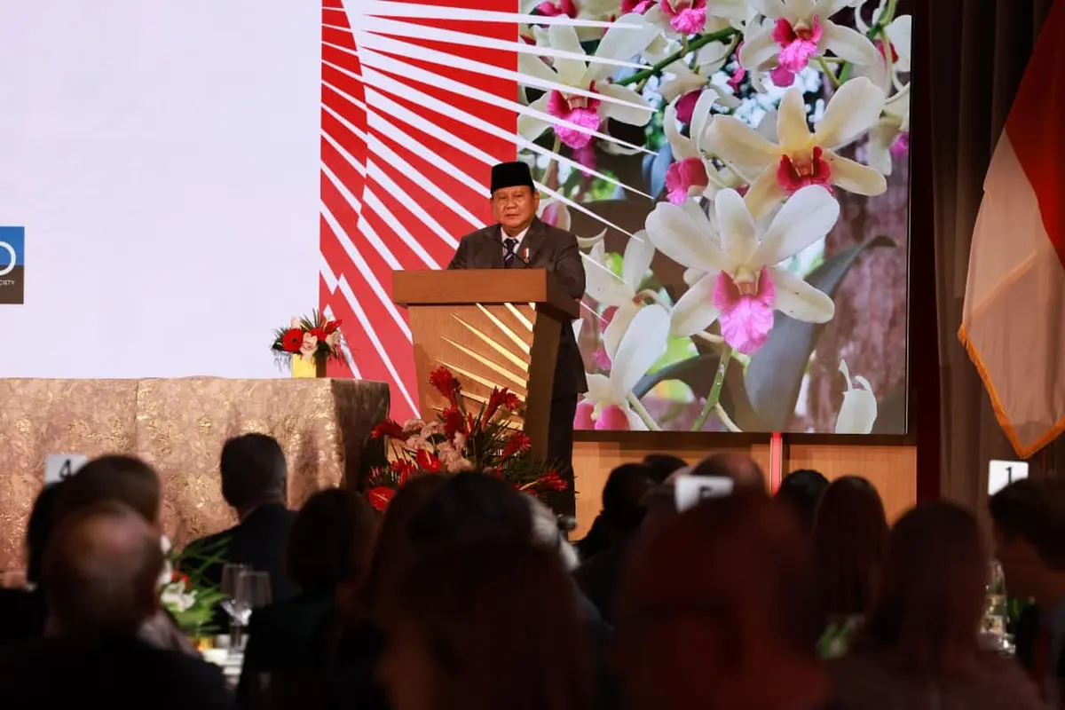 Presiden Prabowo Subianto dalam acara Business Summit yang digelar di US Chamber of Commerce, Washington DC, Rabu (18/2/2026). (Istimewa)