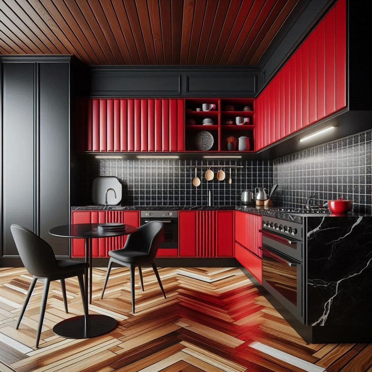 Desain Dapur Warna Merah Hitam