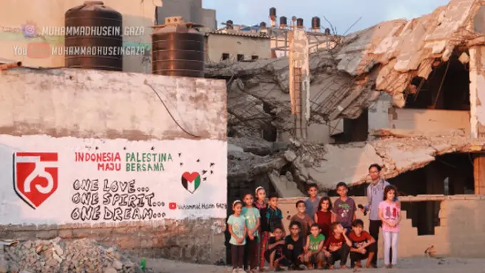 Mural HUT RI ke-75 Buatan Anak-Anak Gaza Jadi Tanda Terima Kasih pada Indonesia