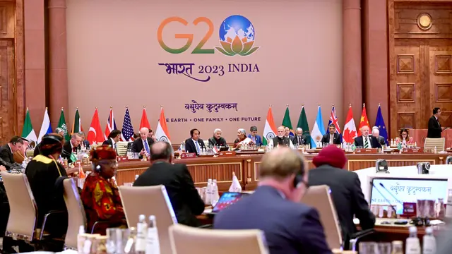 Presiden Joko Widodo atau Jokowi mengikuti sesi kedua Konferensi Tingkat Tinggi (KTT) G20 India pada Sabtu, (9/9/2023)