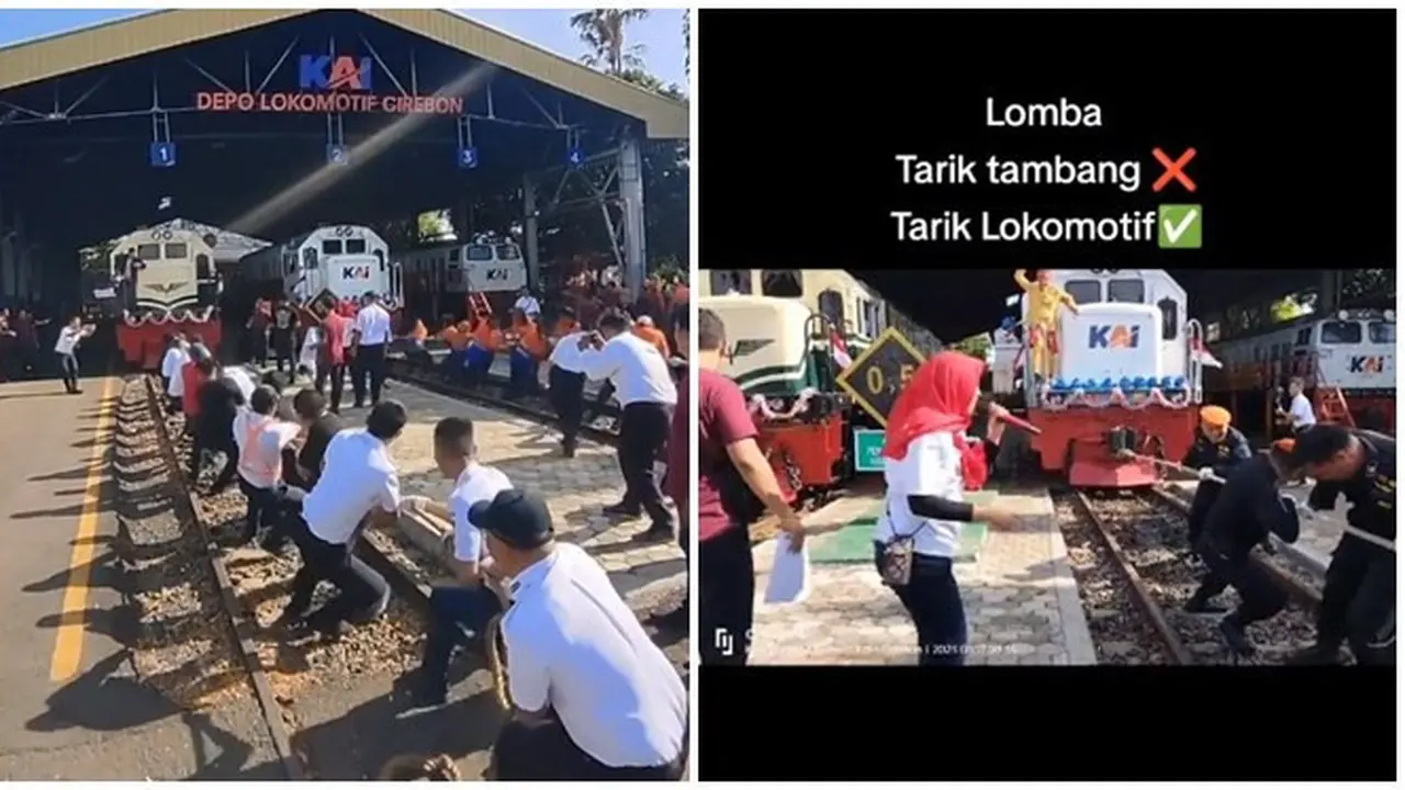 Aksi Pegawai PT KAI Ikut Lomba Tarik Lokomotif saat HUT RI ke-78 Ini Viral