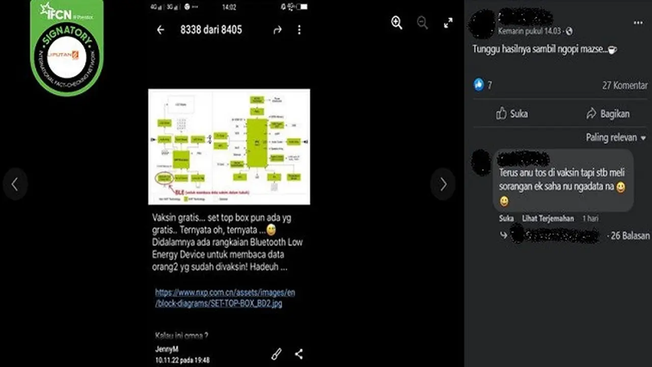 Gambar Tangkapan Layar Klaim Set Top Box Bisa Membaca Data Orang yang Sudah Divaksin (sumber: Facebook).
