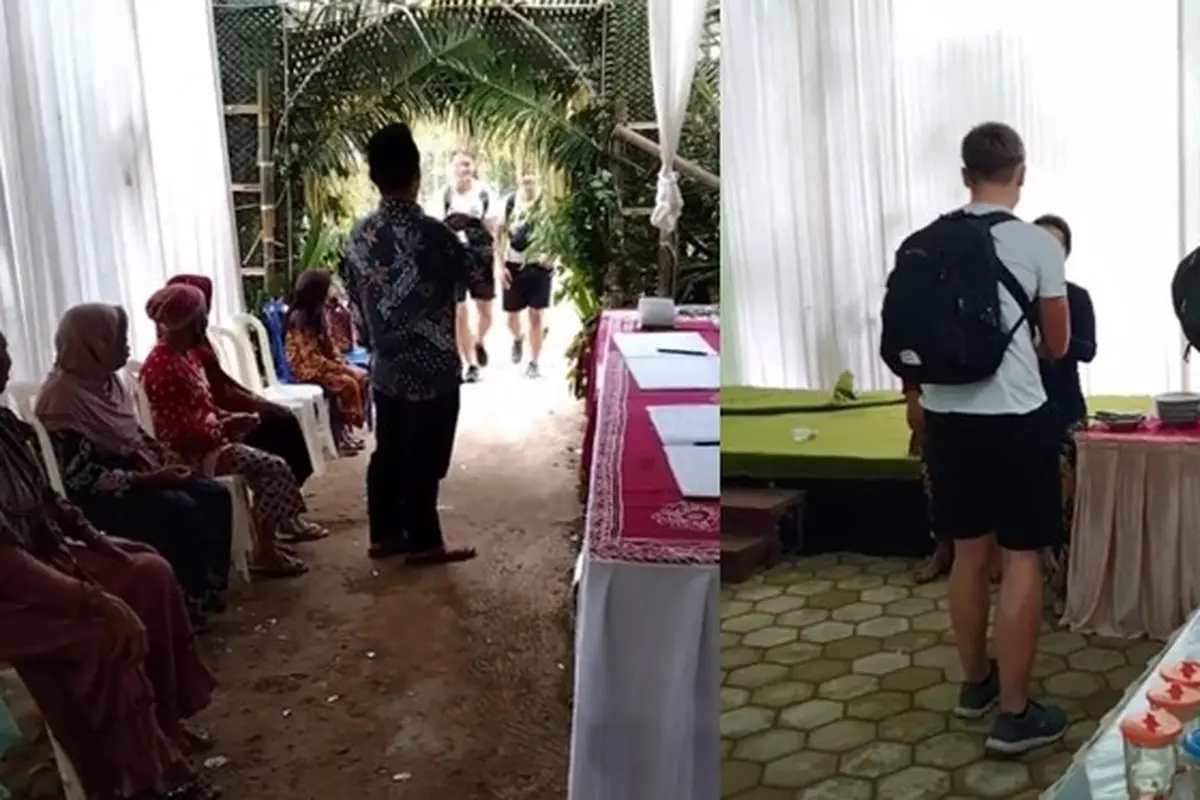 Momen Kocak Turis Asing Jadi Tamu Tak Diundang, Mau Melintas Malah Diajak Makan di Hajatan Warga